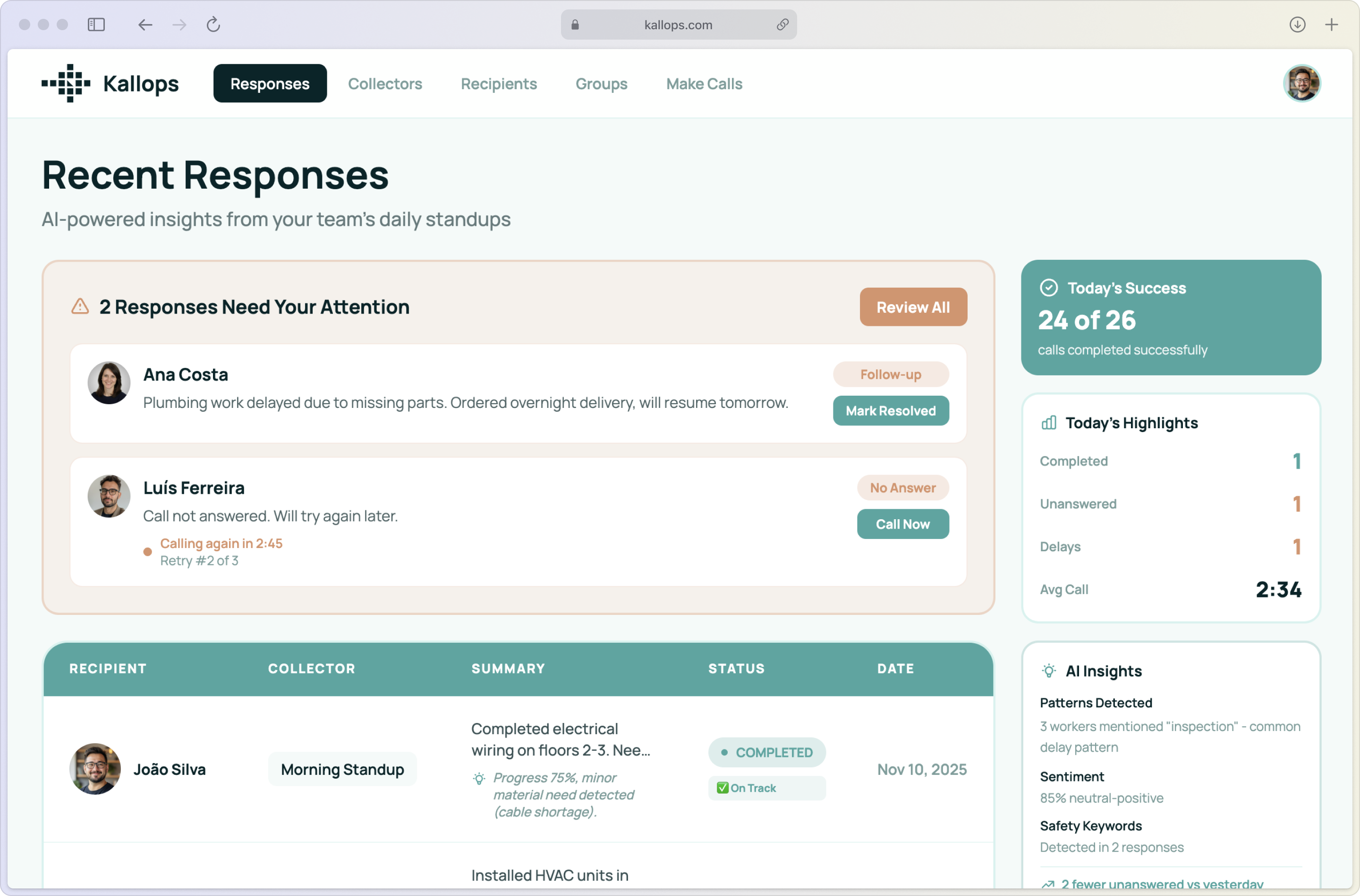 Kallops dashboard preview